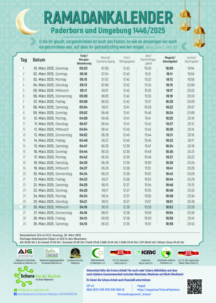 Ramadankalender 2025 Paderborn und Umgebung 1446/2025