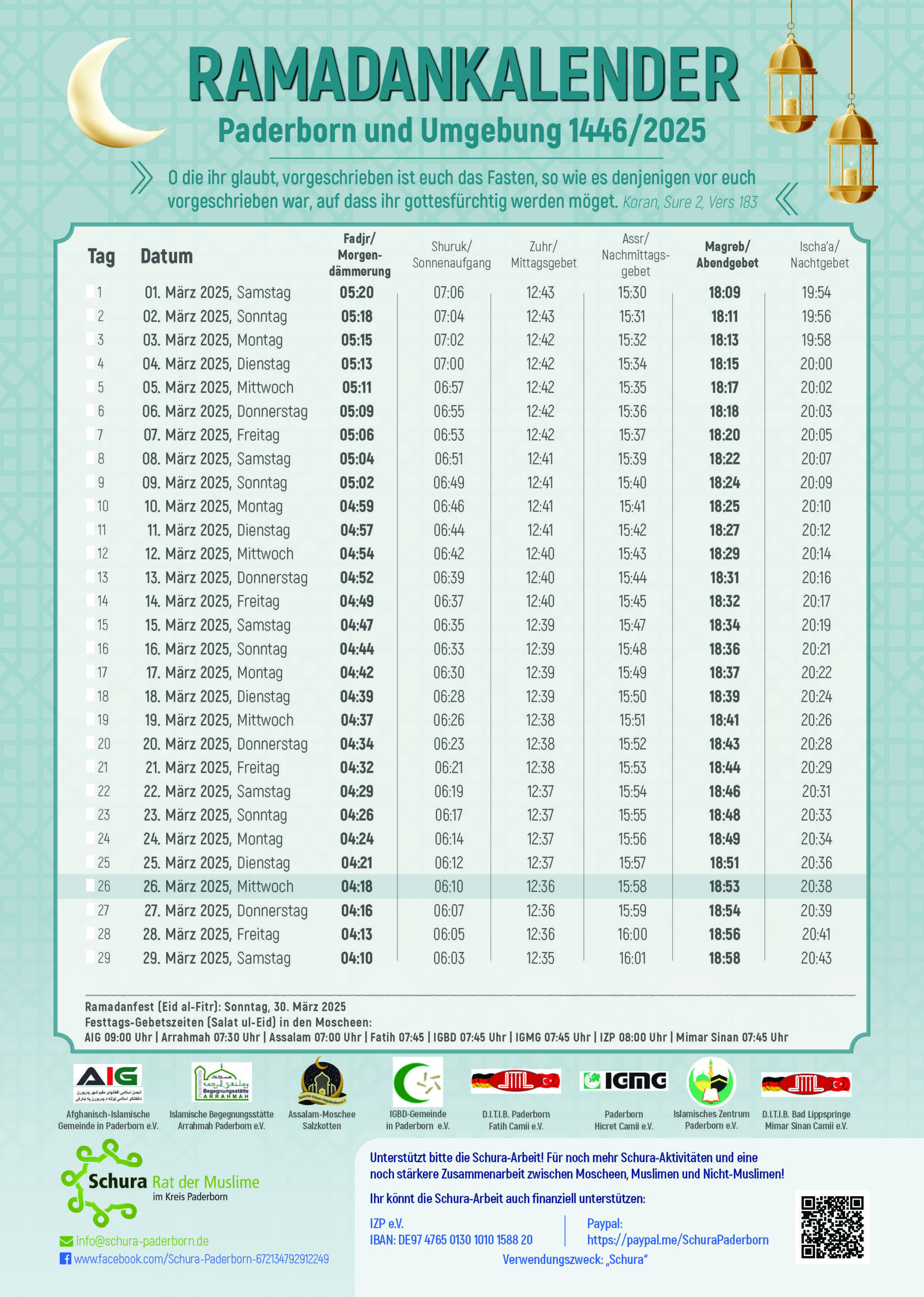 Ramadankalender 2025 Paderborn und Umgebung 1446/2025